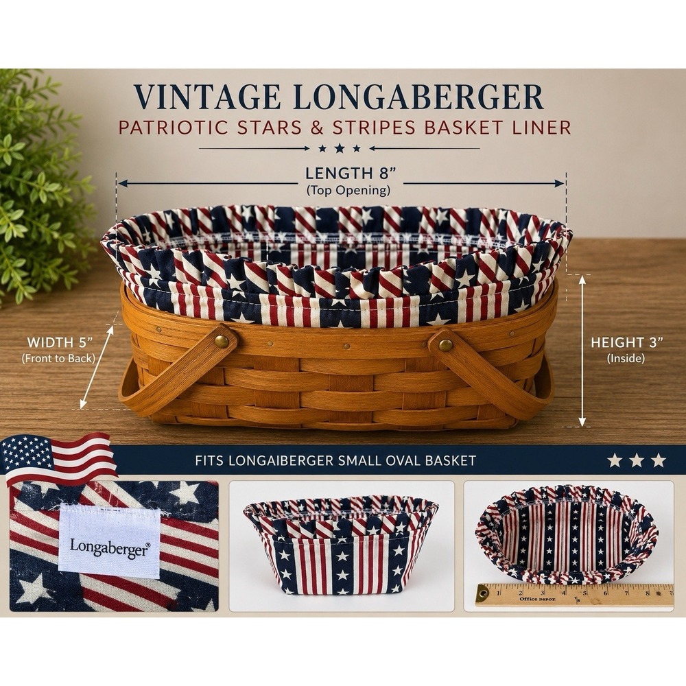 Vintage Longaberger Patriotic Stars Stripes Basket Liner Americana USA Flag